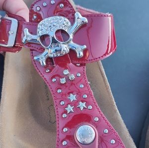Betula red skull Birkenstock Sandals embellished rhinestone